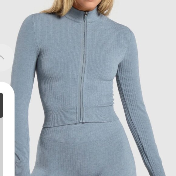 BNWT GYMSHARK 3 PCS Luxe Seamless Leggings ZIp Up Jacket & Sports Bra XS S - Picture 10 of 16